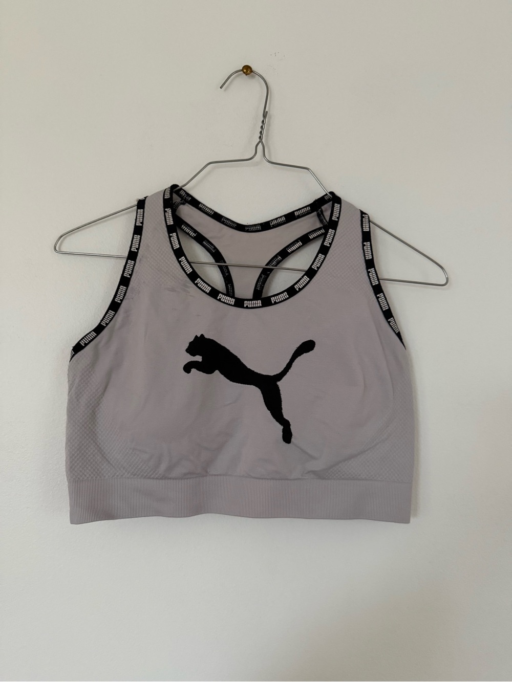 Puma Light Gray Crop Sports Bra with Black Logo